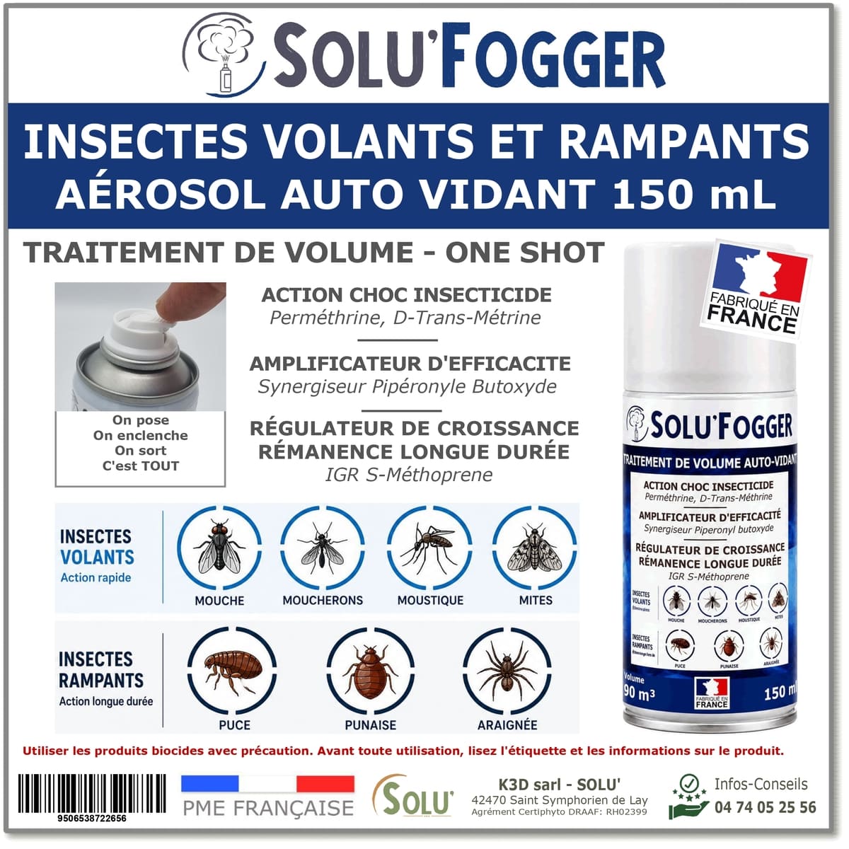 Insecticide fumigène spécial insectes rampants et volants, SOLU